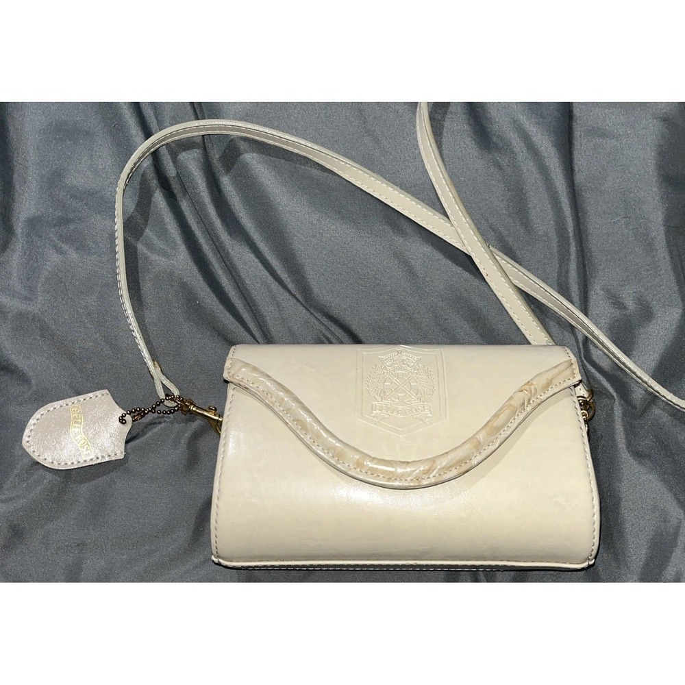Vintage Belle Rose Beige Authentic Leather Satchel Crossbody Sholder‎ Bag Snap.